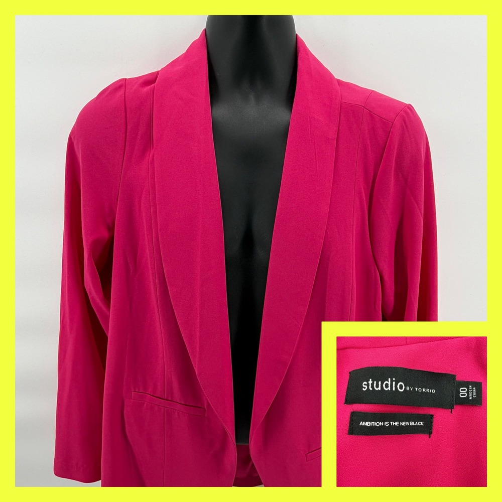 Studio by‎ Torrid Blazer Women 00 Pink Open Front Shawl Collar Stretch Career